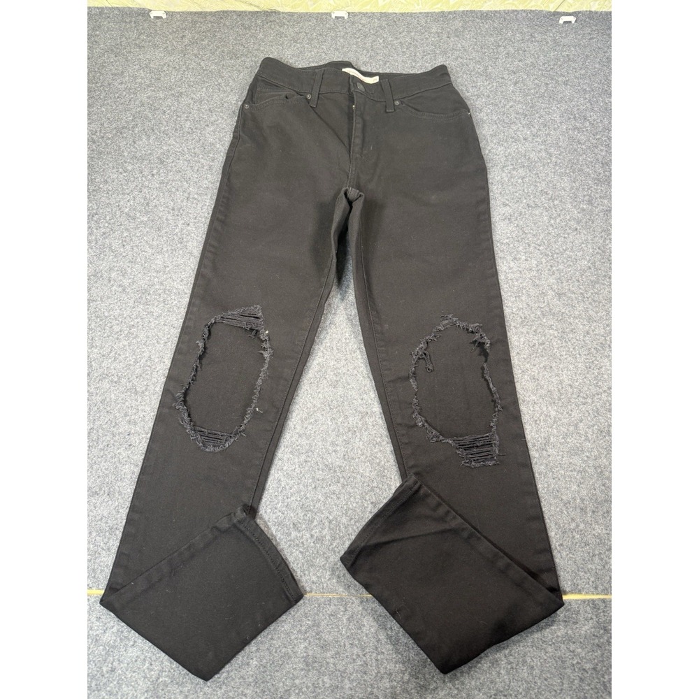 Levi's 721 High Rise Skinny Destructed Black‎ Jeans Size 25